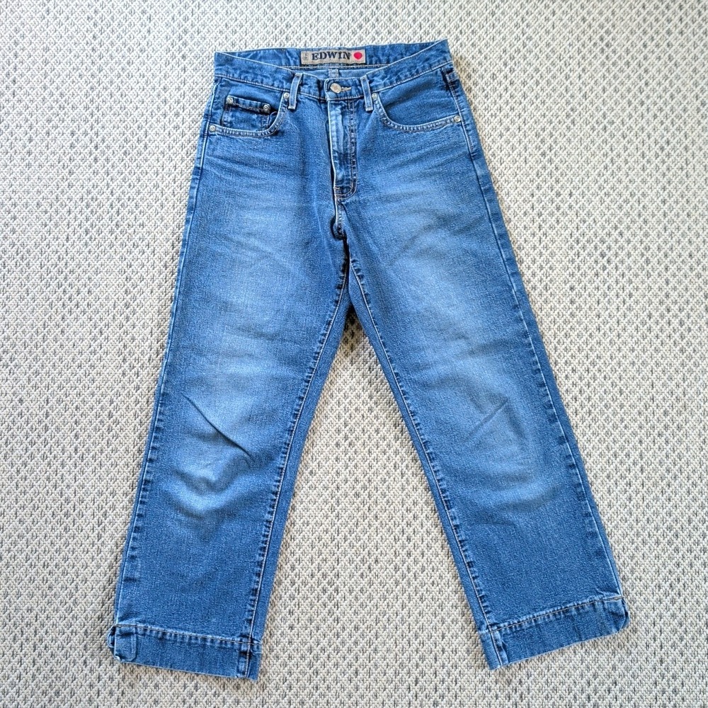 Vtg EDWIN Japanese Jeans Made in Canada Blue Denim Cuffed Hem Women's 29 EUC